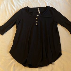 Zenana Premium Black Half Button Top